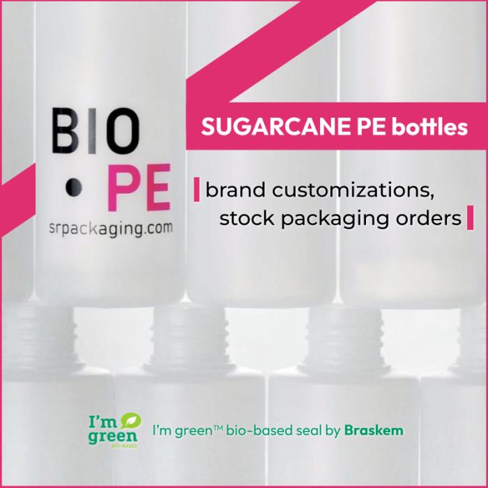 SUGARCANE PE bottles now open for brand customizations or stock packaging orders